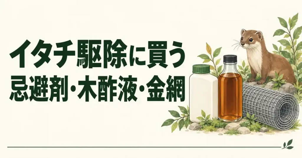 イタチ駆除に買う忌避剤・木酢液・金網